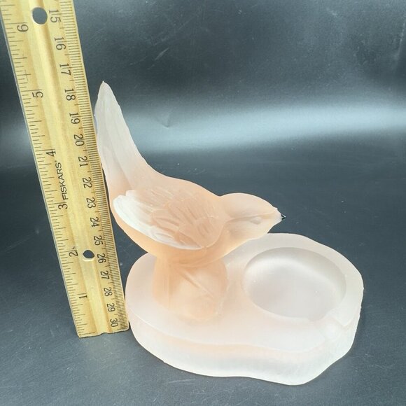 Vintage French Satin Frosted Peach Pink Glass Bird Ashtray Dish Trinket Holder - Picture 2 of 12